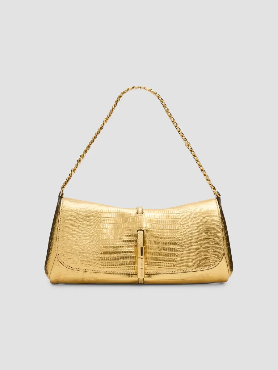 Metropolis Alligator-Embossed Metallic Leather Shoulder Bag by Balmain
