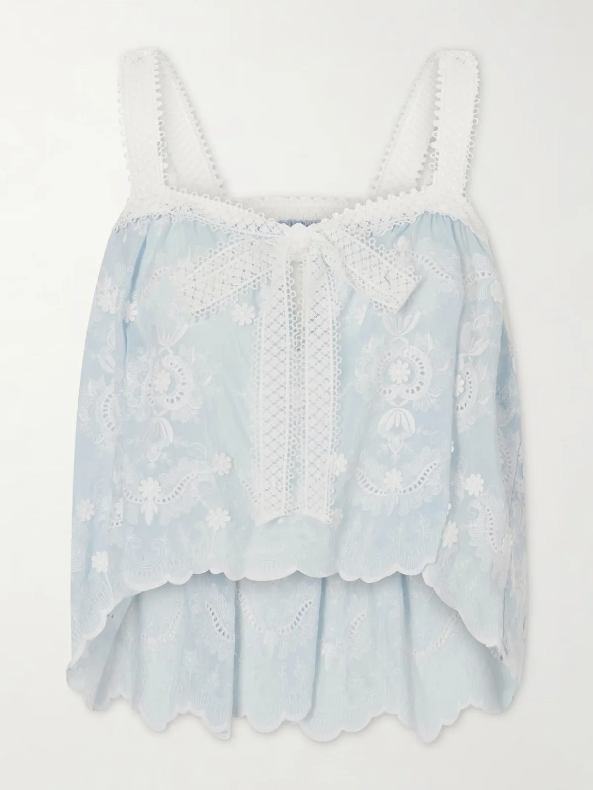 - Kaila Cropped Asymmetric Bow-detailed Embroidered Silk-blend Voile Top -