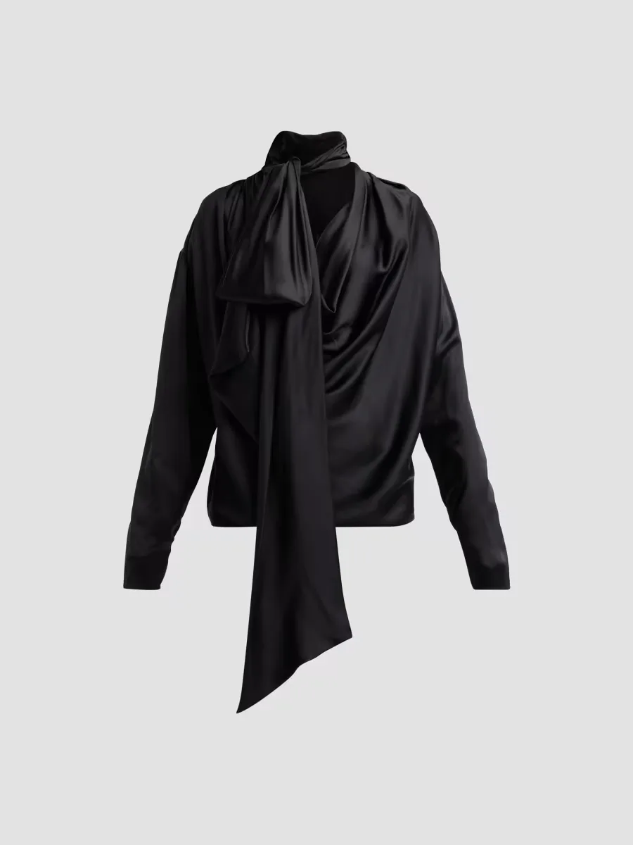 Silk Satin Draped Blouse by Balmain