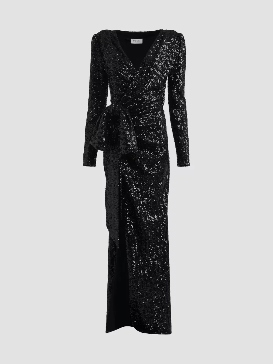 Embellished Draped Bow Gown by Balmain