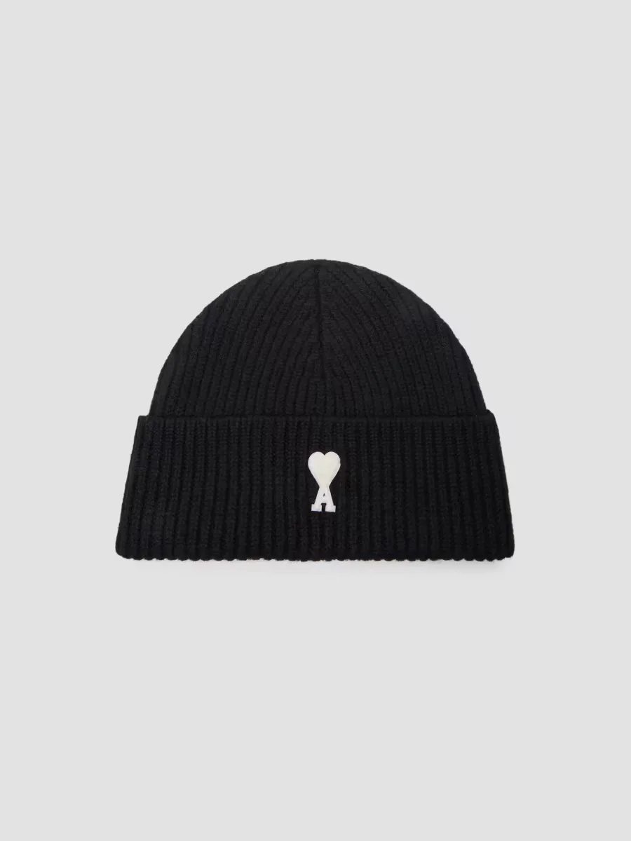 Logo Rib-Knit Wool Beanie Hat by AMI Paris