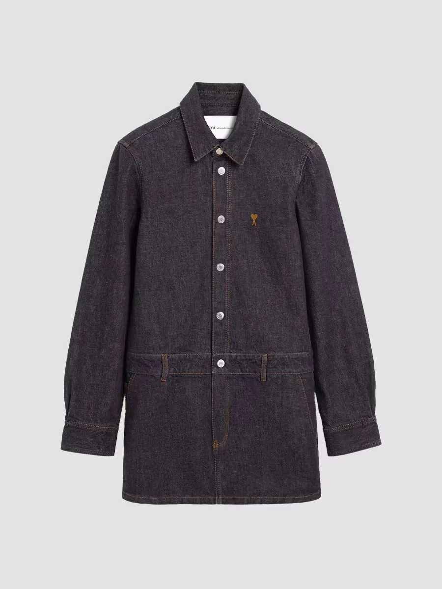 Ami De Coeur Denim Long-Sleeve Mini Shirtdress by AMI Paris