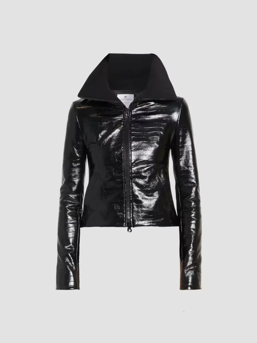 Vinyl Crocodile-Embossed Zip-Front Jacket