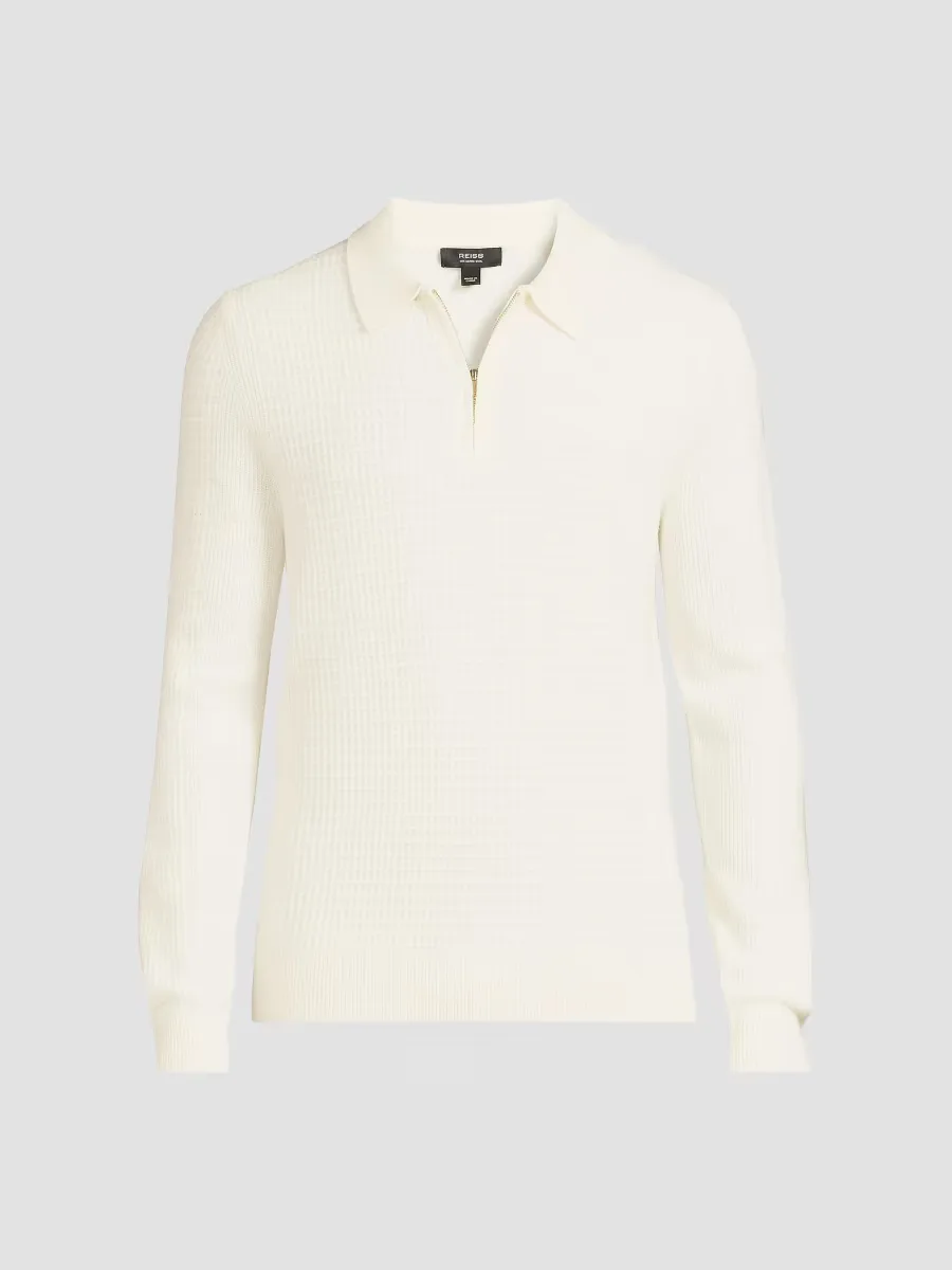 Hamilton Waffle-Knit Wool Polo Sweater