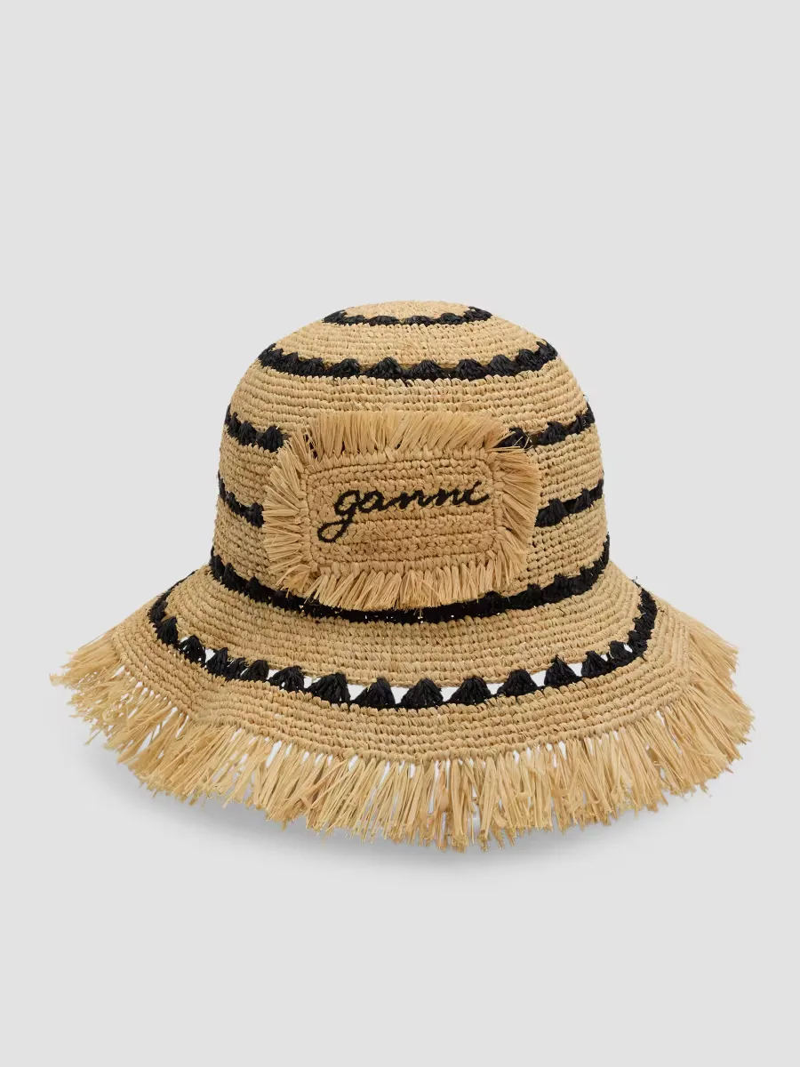 Striped Raffia Bucket Hat by GANNI