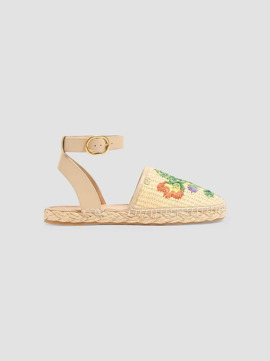 Bribri Raffia Sandals with Floral Embroidery by Valentino