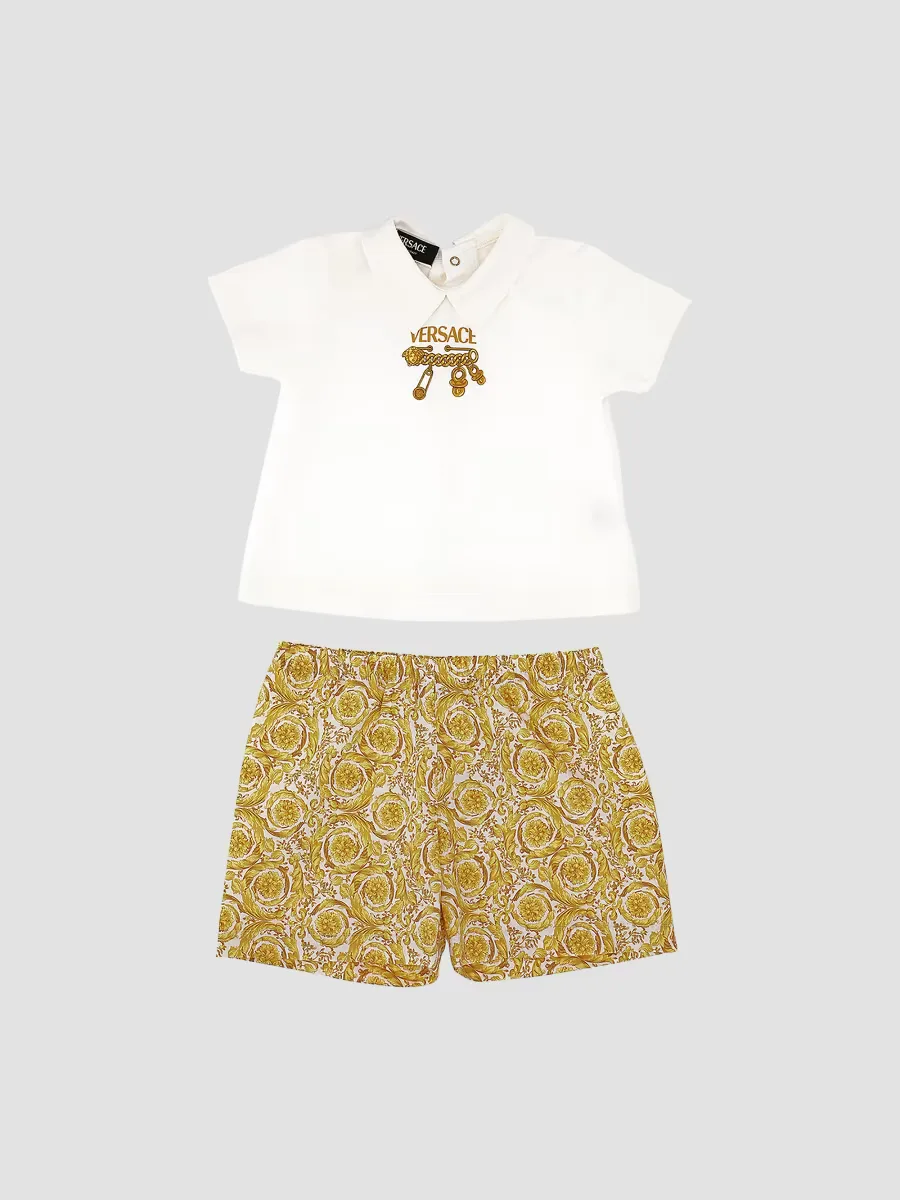 Safety Pin Jersey Top & Barocco Poplin Shorts by Versace