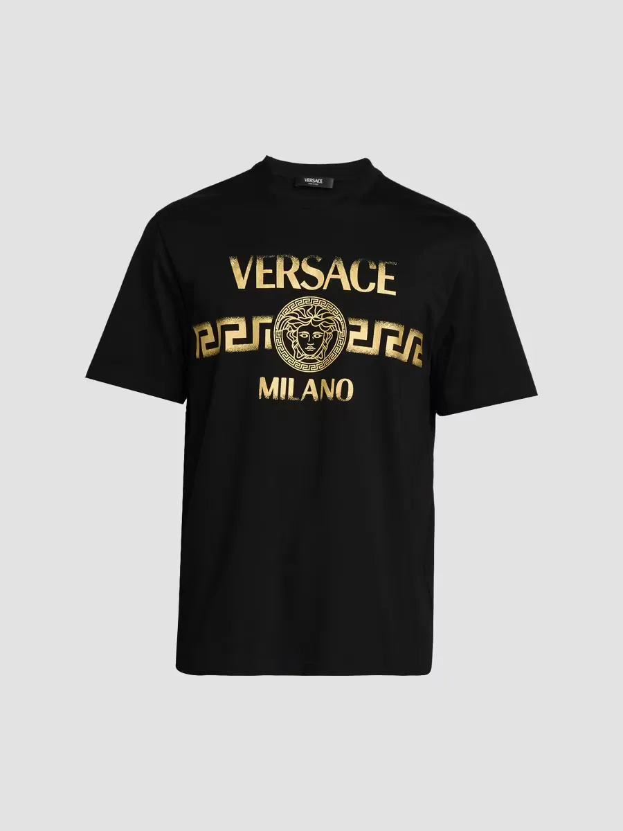 Faded Greca Logo Cotton T-Shirt by Versace