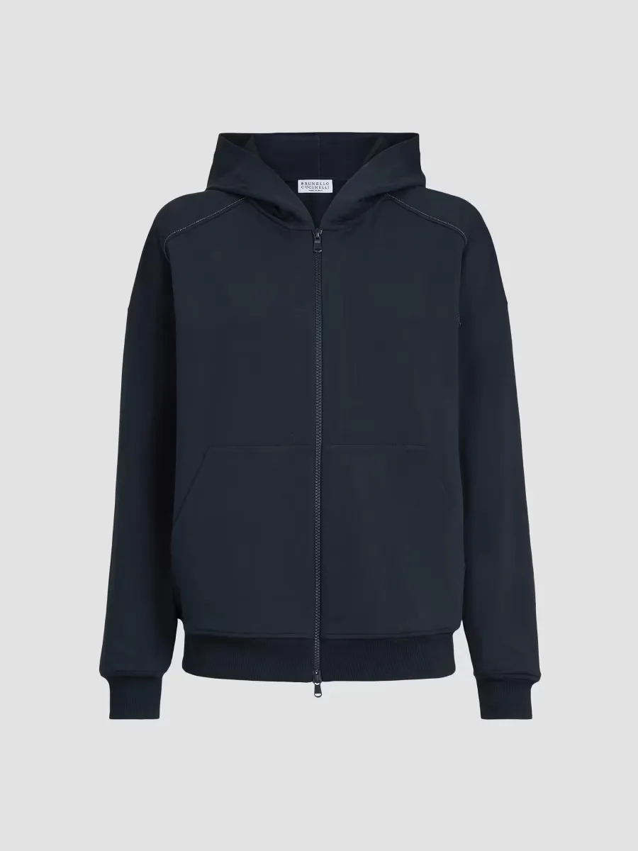 Stretch Cotton Lightweight French Terry Hooded Sweatshirt by Brunello Cucinelli