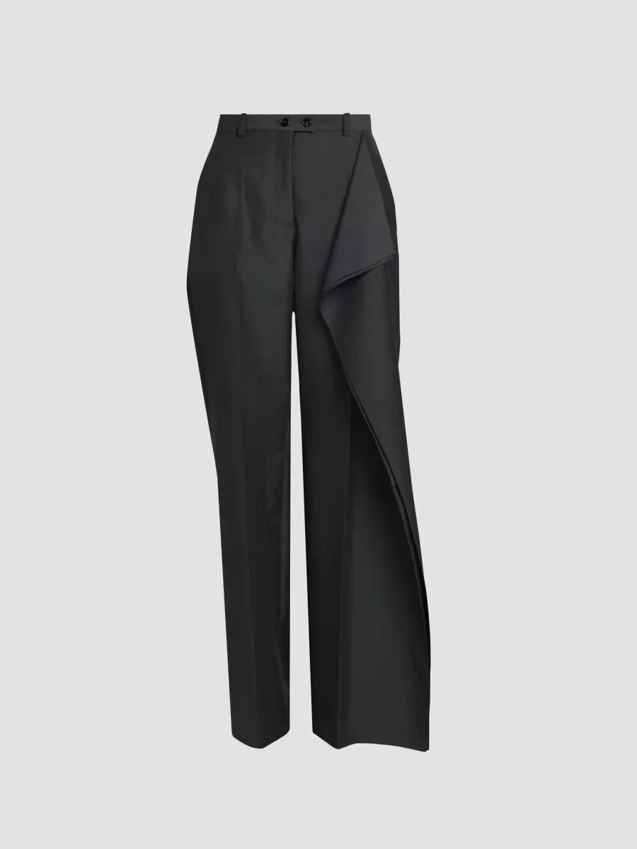 Asymmetric Ruffle Wool-Mohair Trousers by Jil Sander