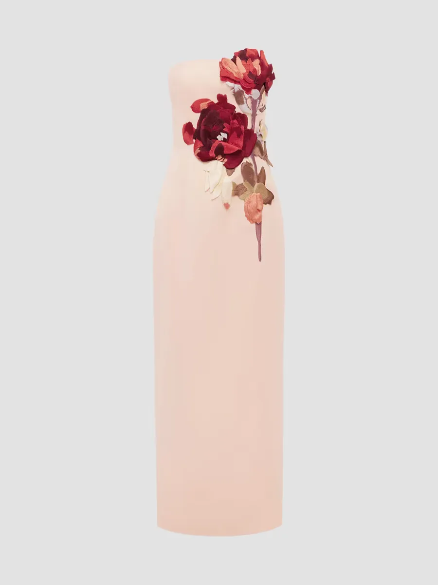 Sojourn Rayna Floral-Appliqu Strapless Maxi Dress by LEO LIN