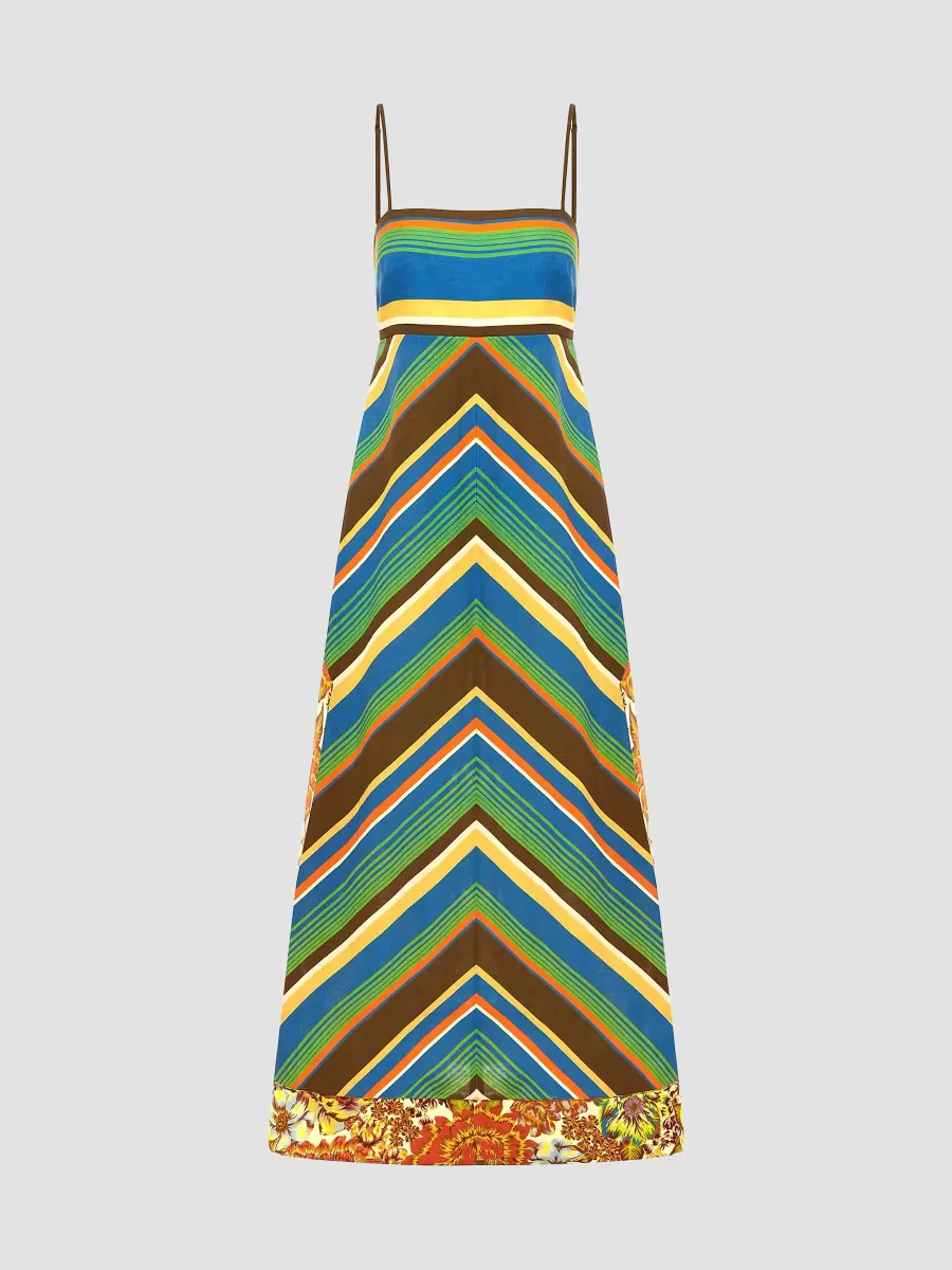 Charlie Mixed-Print Linen Day Dress by ALMAIS