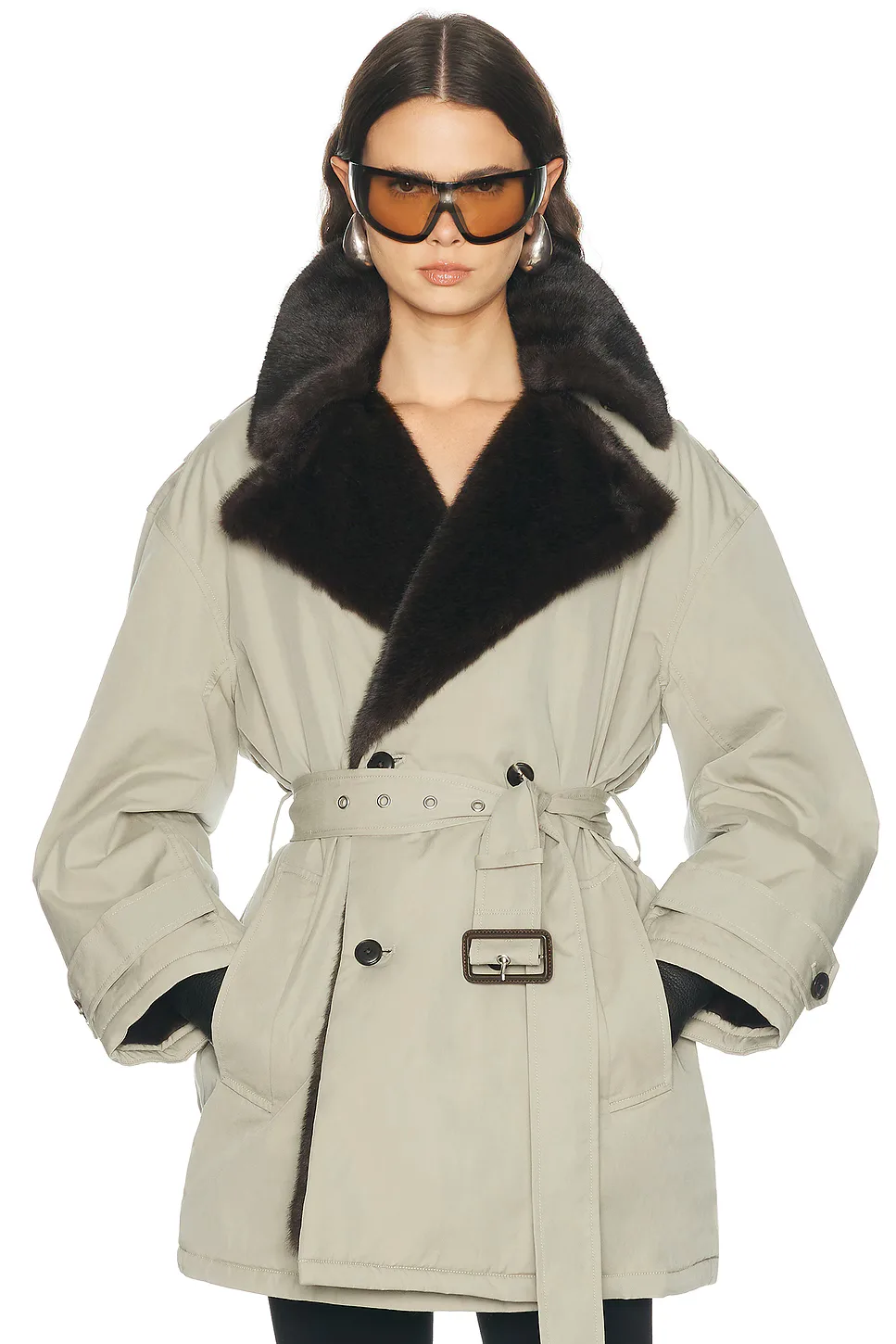 Faux Fur Lined Oversized Trench Coat - Stone by Alexander Wang