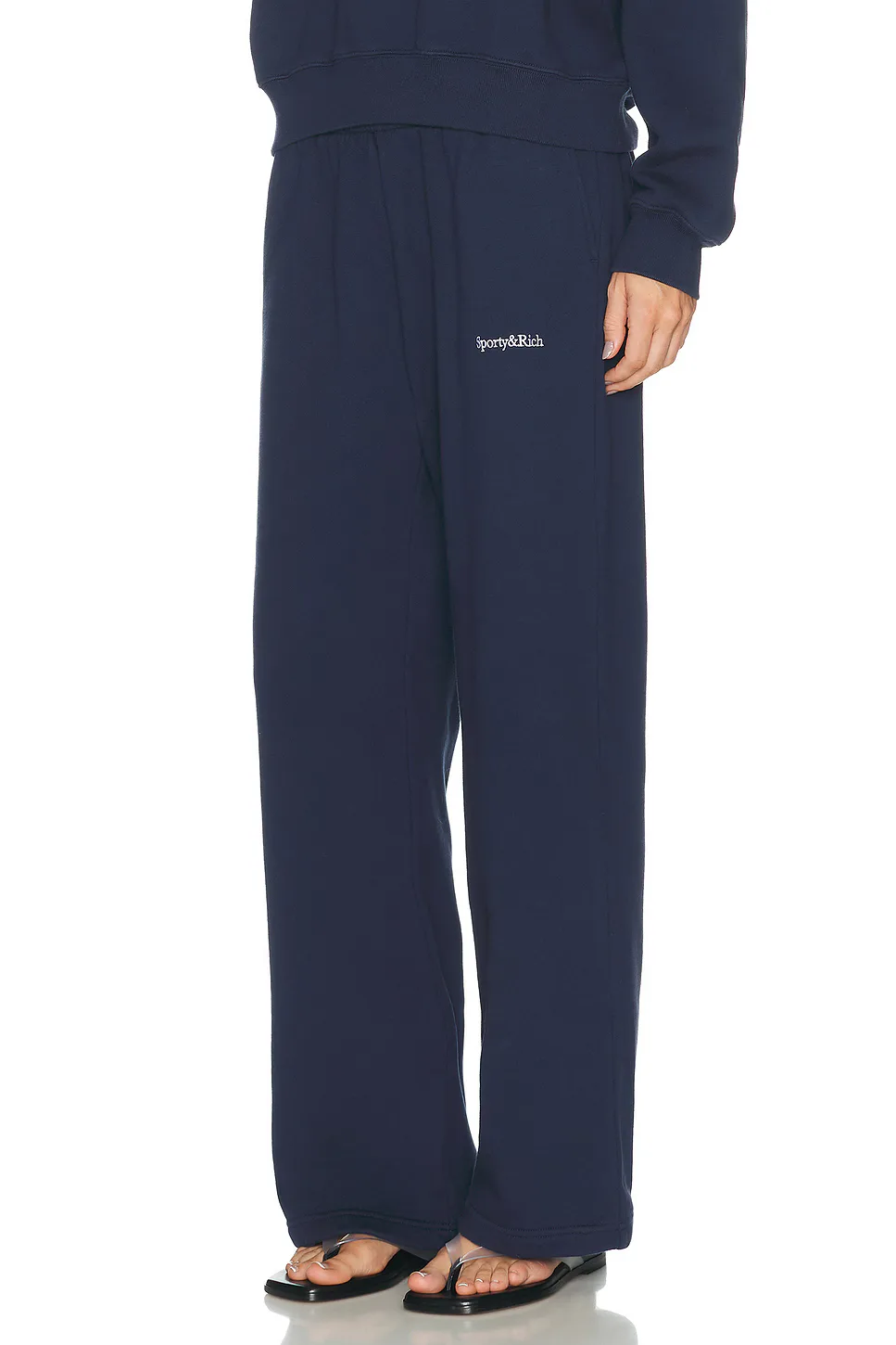 Sporty & Rich Serif Logo Embroidered Wide Sweatpant by Sporty & Rich