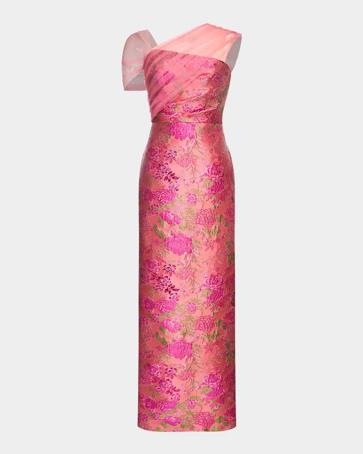 Beverly Draped Floral Jacquard Column Gown by Theia