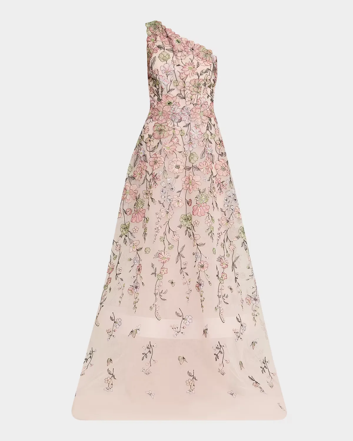 One-Shoulder Embroidered Tulle Gown