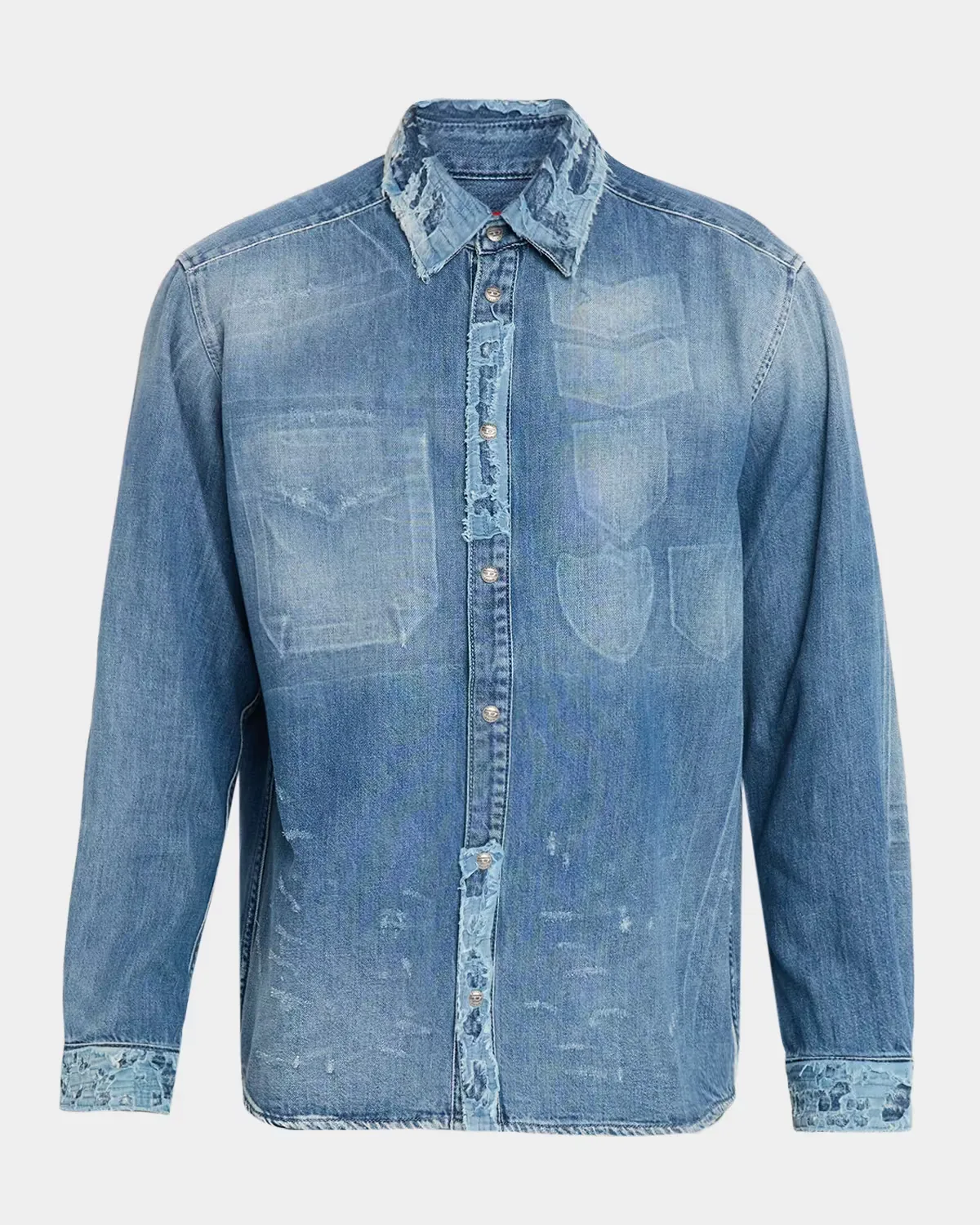 Distressed Patch-Effect Denim Shirt by Diesel