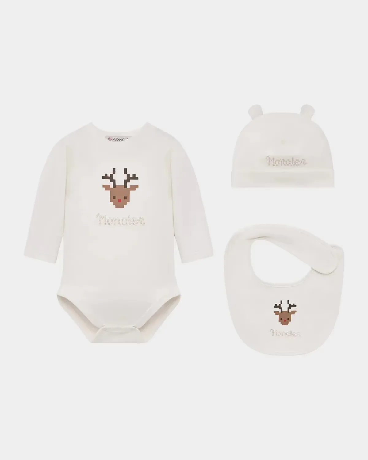 Reindeer Logo Bodysuit, Cap & Bib Set by Moncler