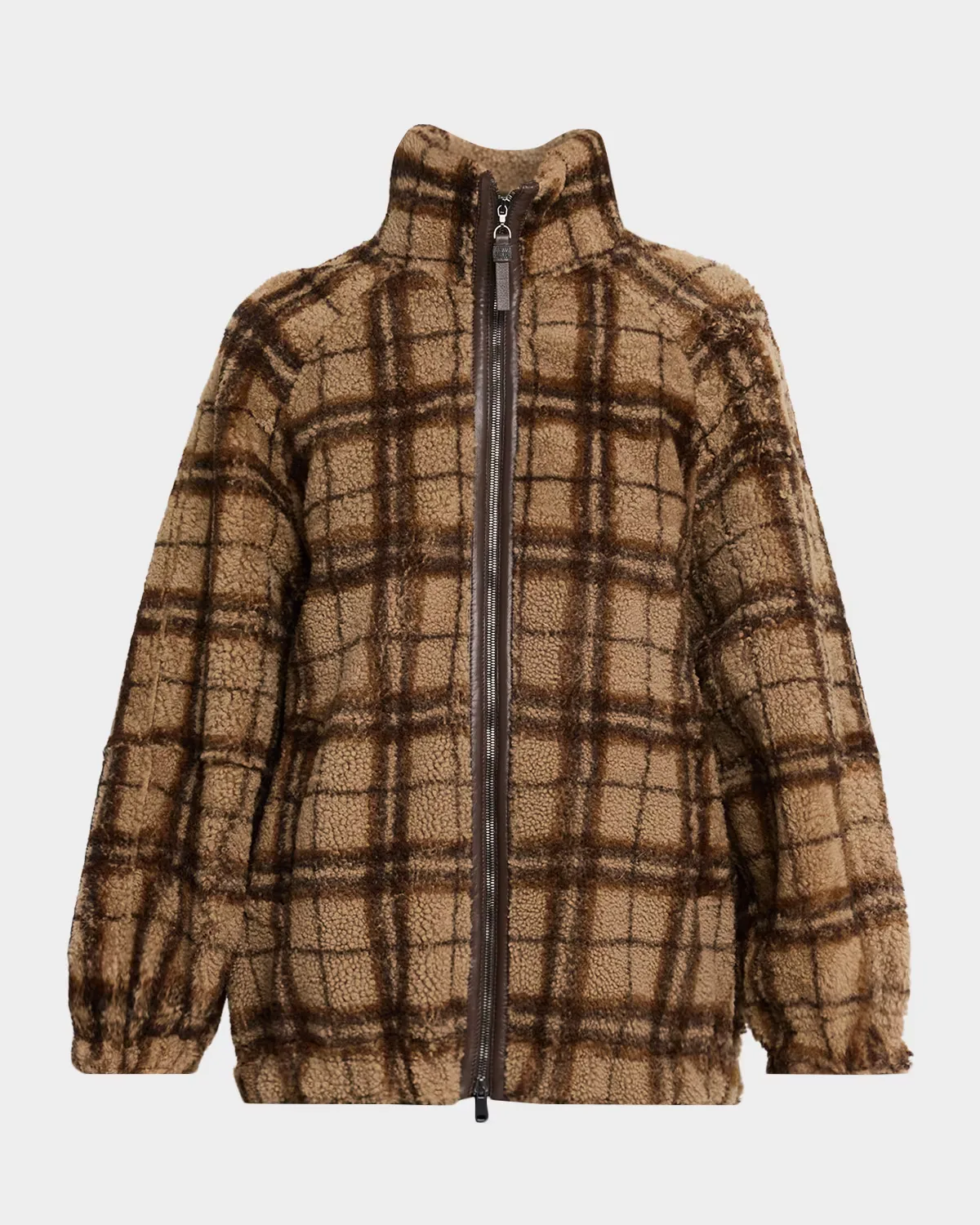 Check Lamb Shearling Zip Jacket
