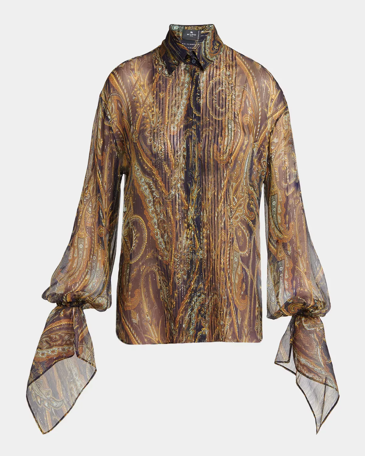 Paisley Semi-Sheer Silk Long-Sleeve Blouse by ETRO