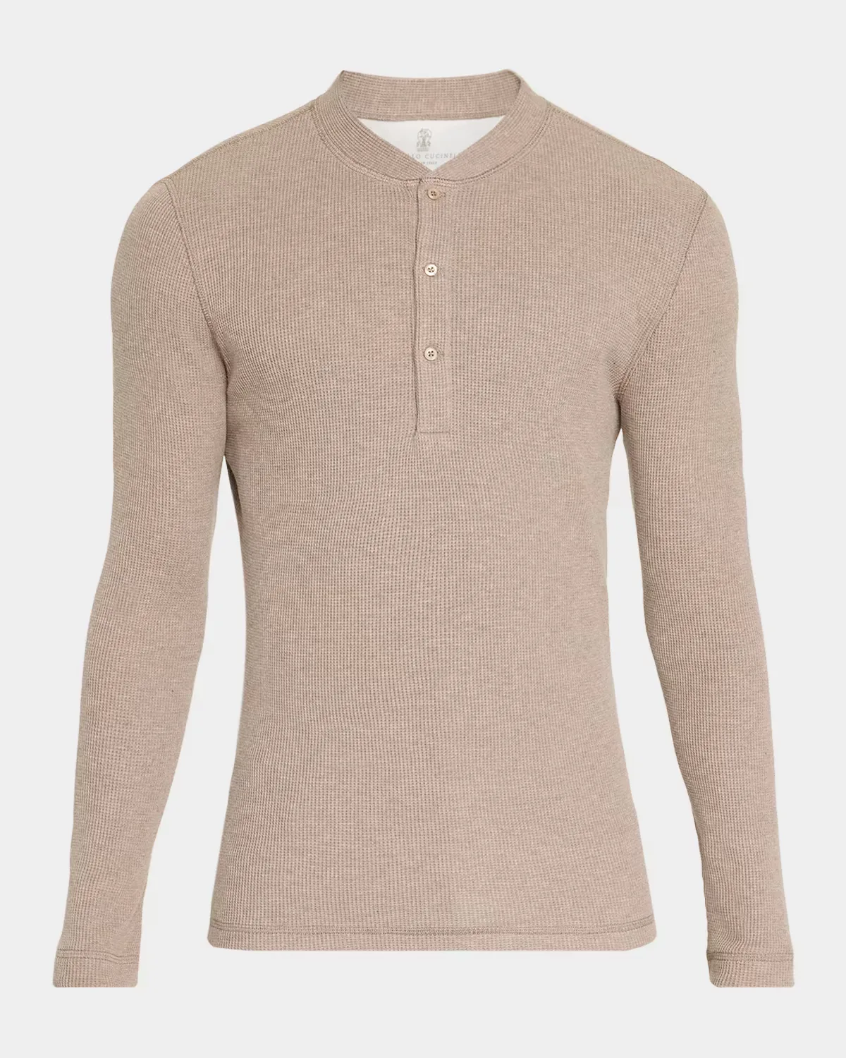 Cashmere and Cotton Waffle-Knit Long-Sleeve Henley T-Shirt by Brunello Cucinelli