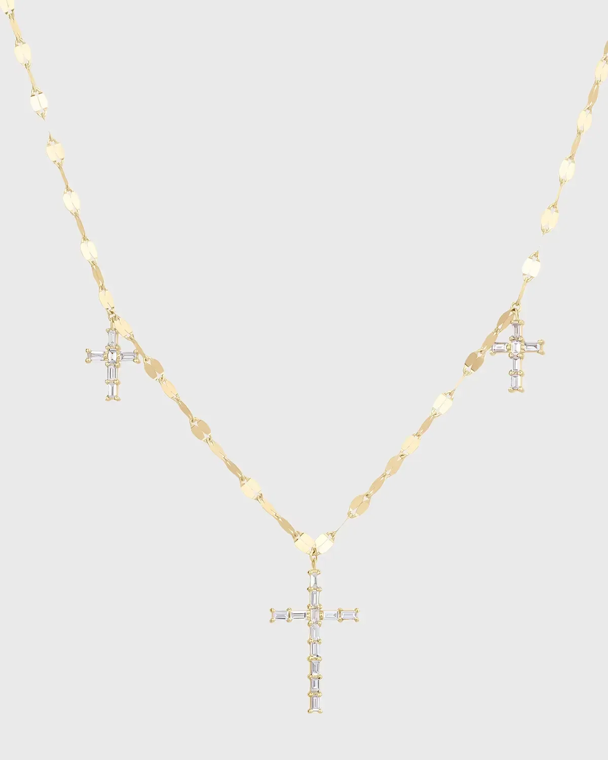 14K Yellow Gold Triple Baguette Diamond Cross Necklace