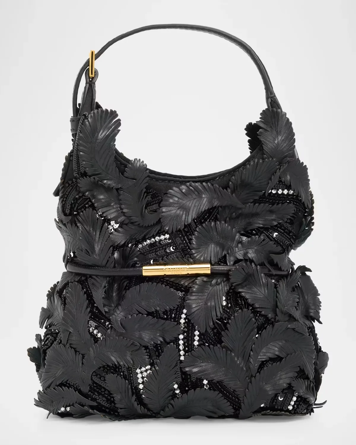 Sphynx Mini Feather Applique Top-Handle Bag by Balmain