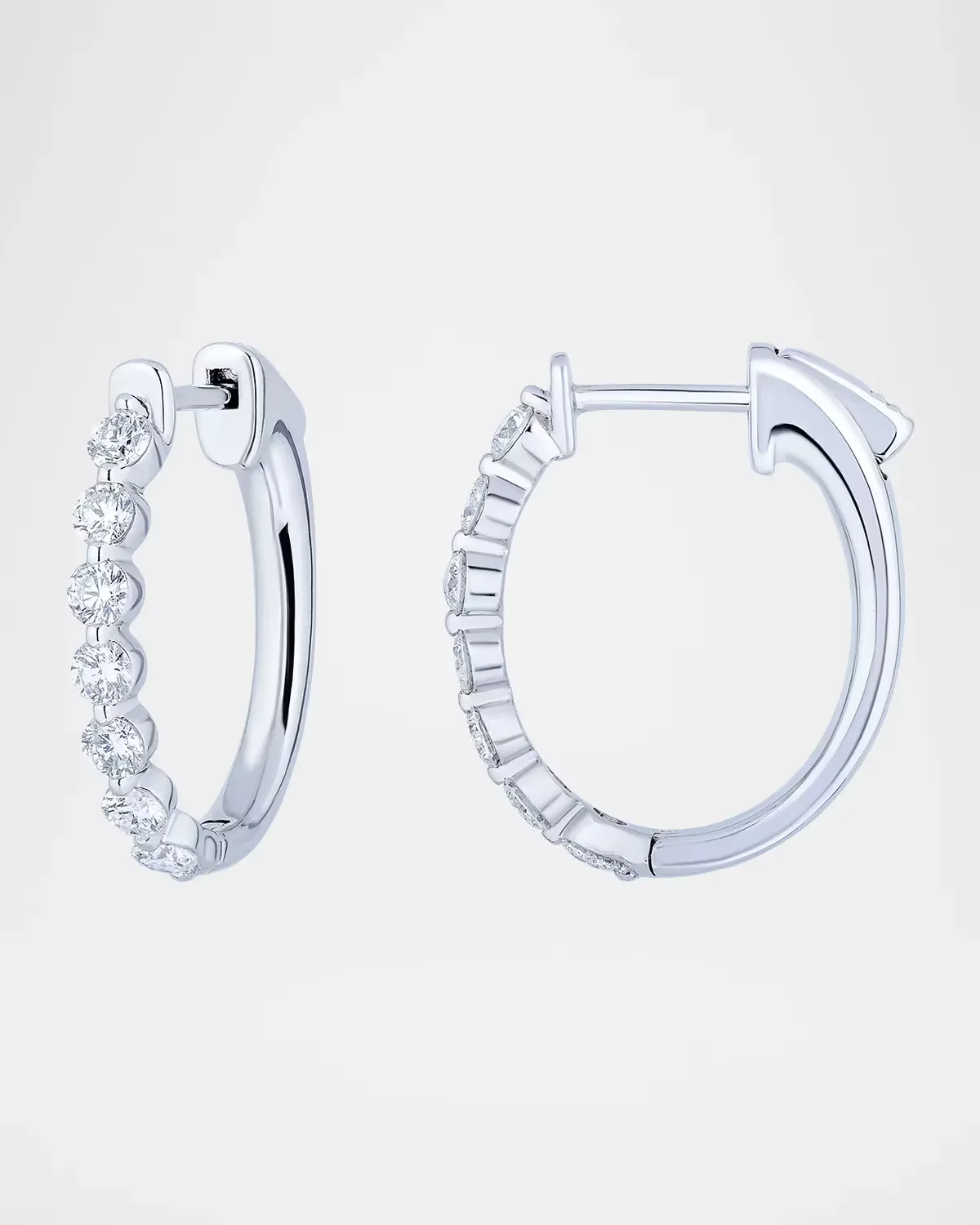 18K White Gold 14 Round Diamond Small Oval Hoop Earrings by Neiman Marcus