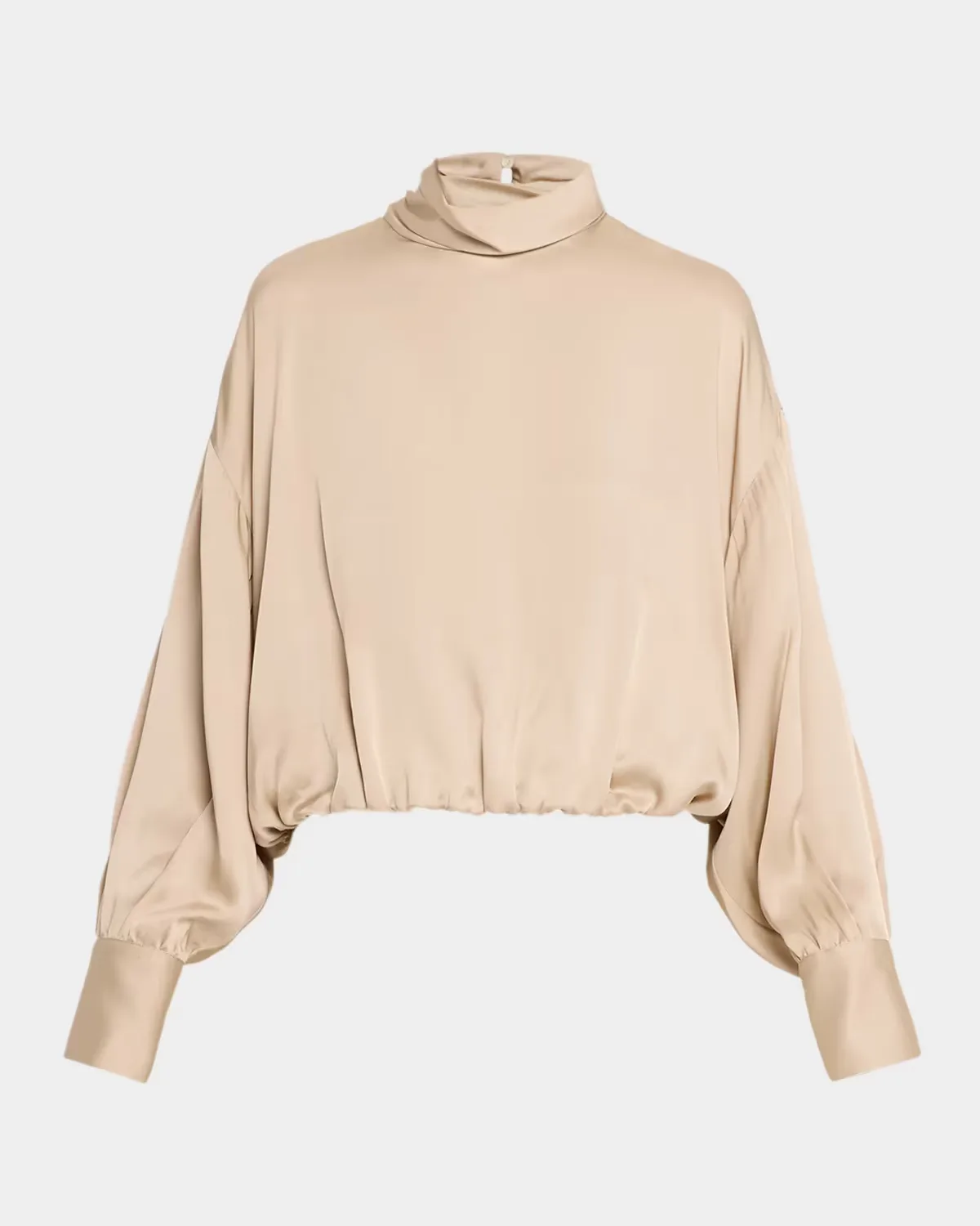 Fluid Silk Satin Long-Sleeve Bubble Blouse by Brunello Cucinelli