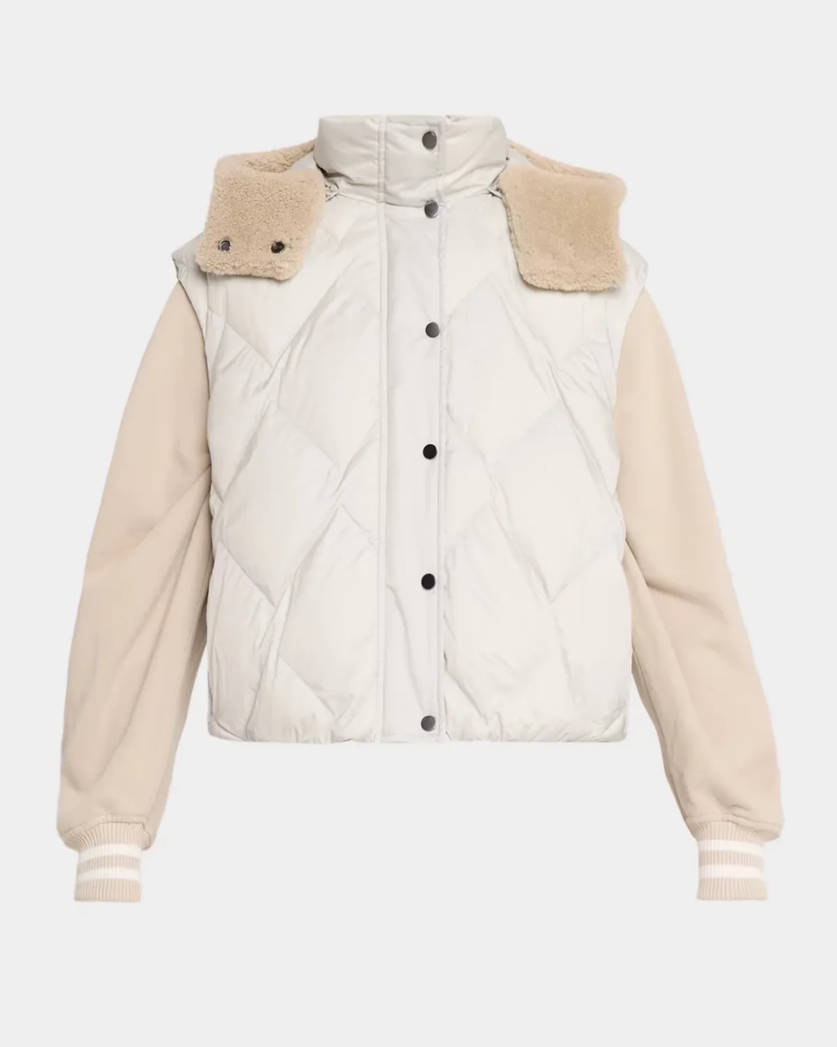 Superlight Matte Nylon Vest with Detachable Lamb Shearling Hood by Brunello Cucinelli