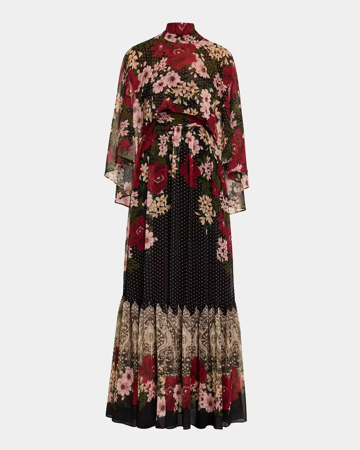Sybil Floral Polka Dot Draped Maxi Dress by Ungaro