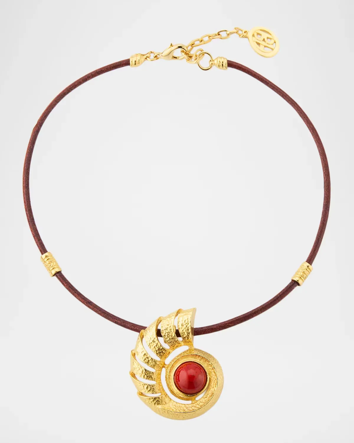 Coral Shell Pendant Necklace on Leather Cord by Ben-Amun