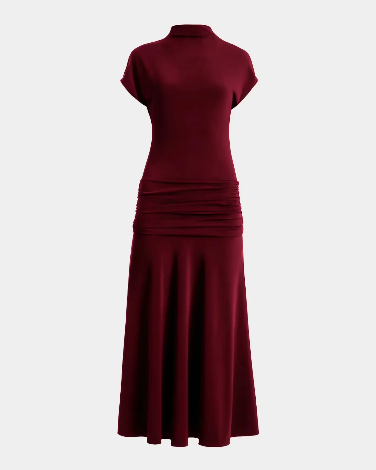 Ruched Mock-Neck Midi Dress