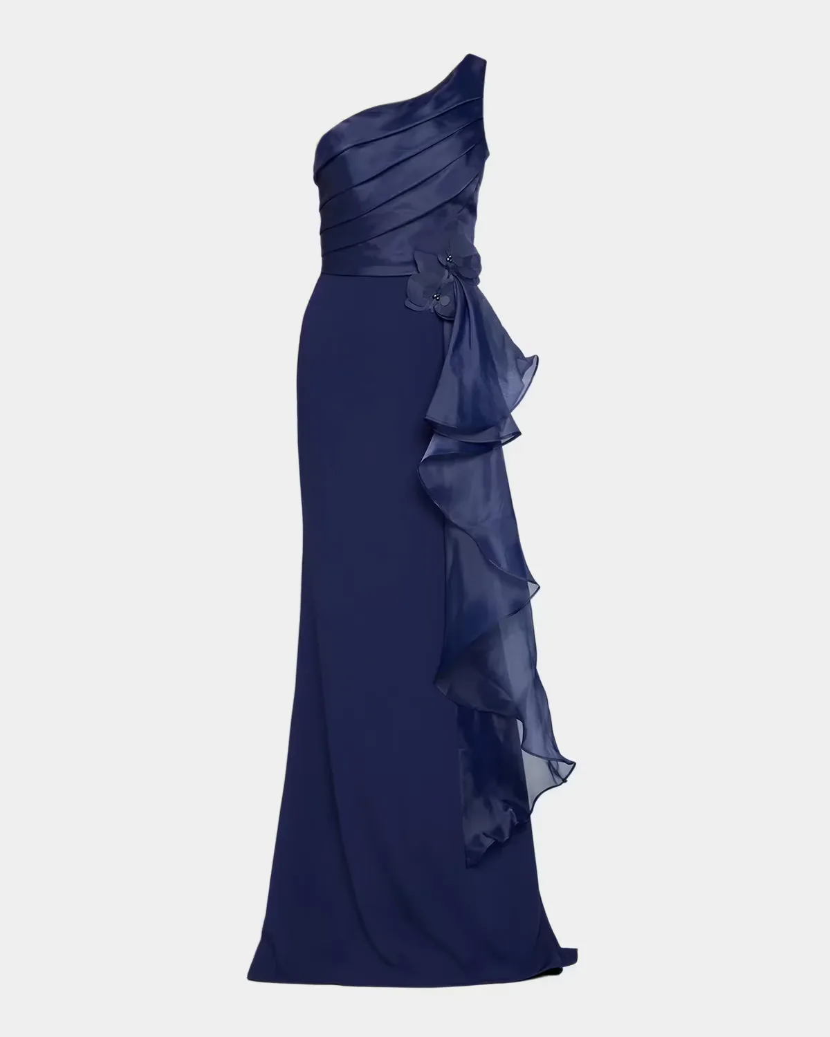 Draped One-Shoulder Trumpet Gown by Rene Ruiz Collection