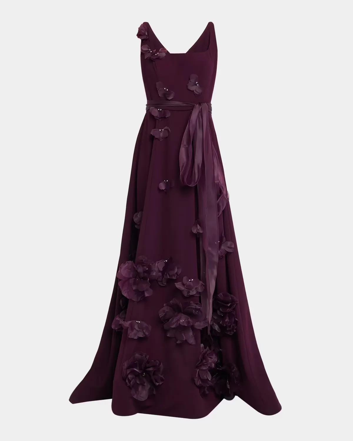 Square-Neck Floral Applique Gown by Rene Ruiz Collection
