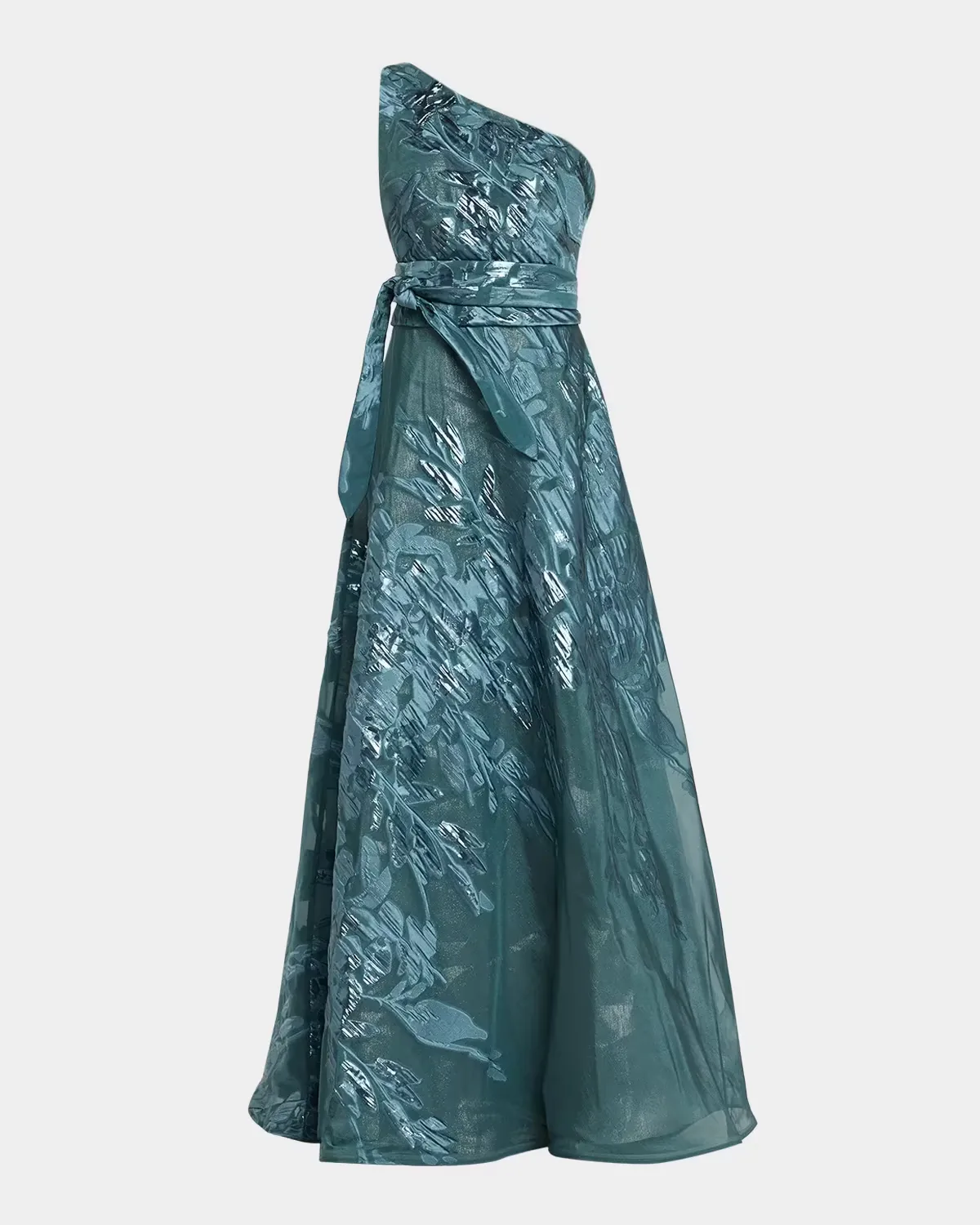 One-Shoulder Metallic Jacquard Gown