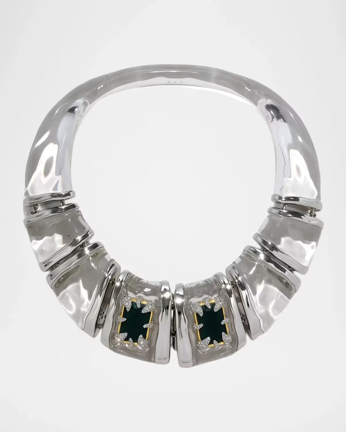 Silverlake Emerald Crystal Pyrite Doublet, Crystal & Lucite Bib Necklace by Alexis Bittar