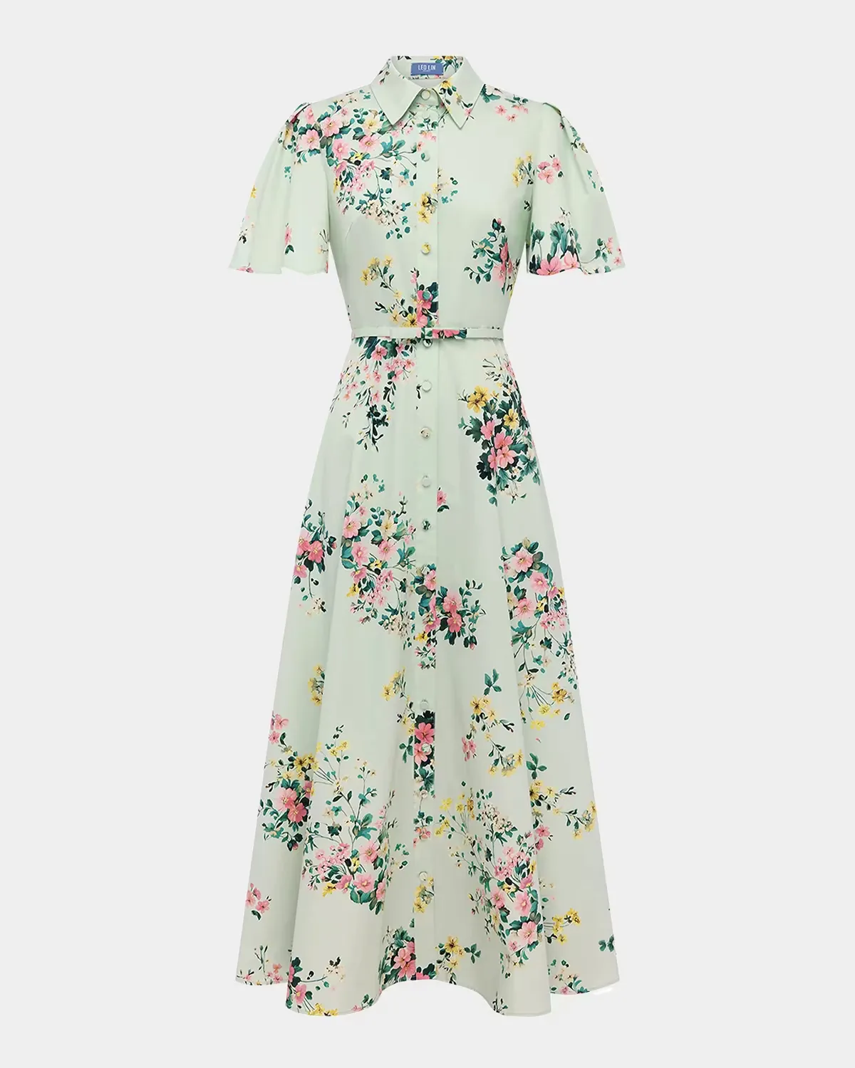 Bianca Floral Puff-Sleeve Cotton Midi Dress by LEO LIN