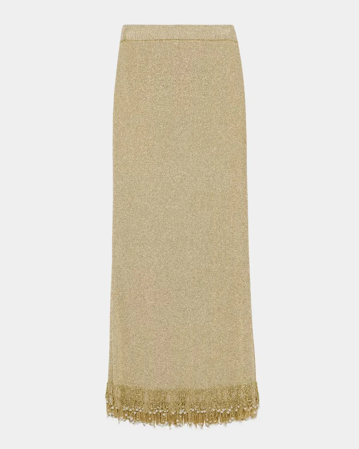 Zeni Fringe-Trim Metallic Knit Midi Skirt by SIMKHAI
