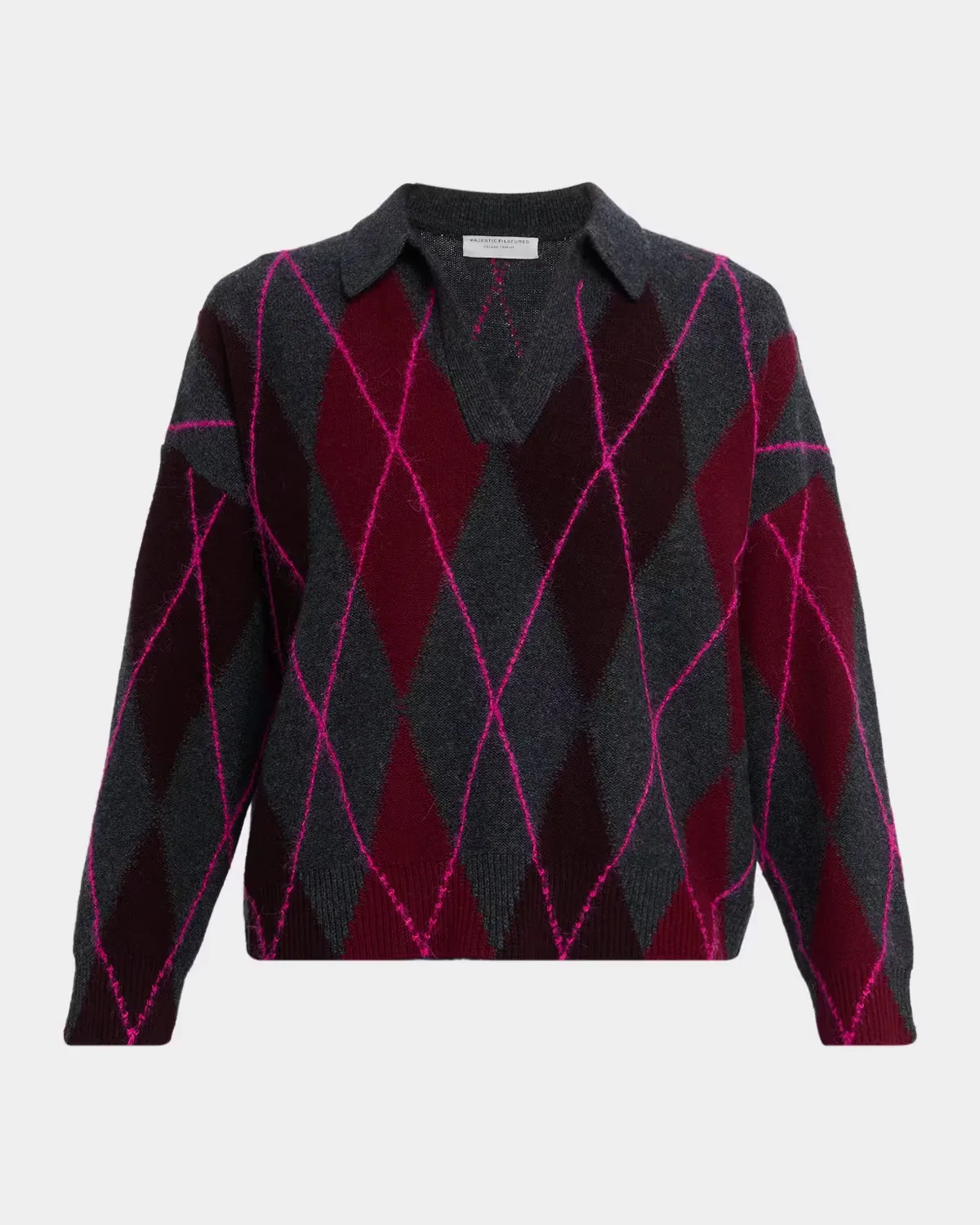 Embroidered Argyle Wool-Cashmere Sweater by Majestic