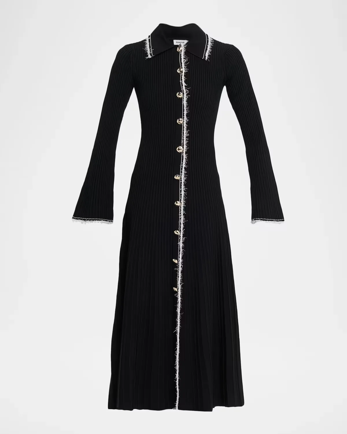 Orelia Ribbed Long-Sleeve Midi Dress