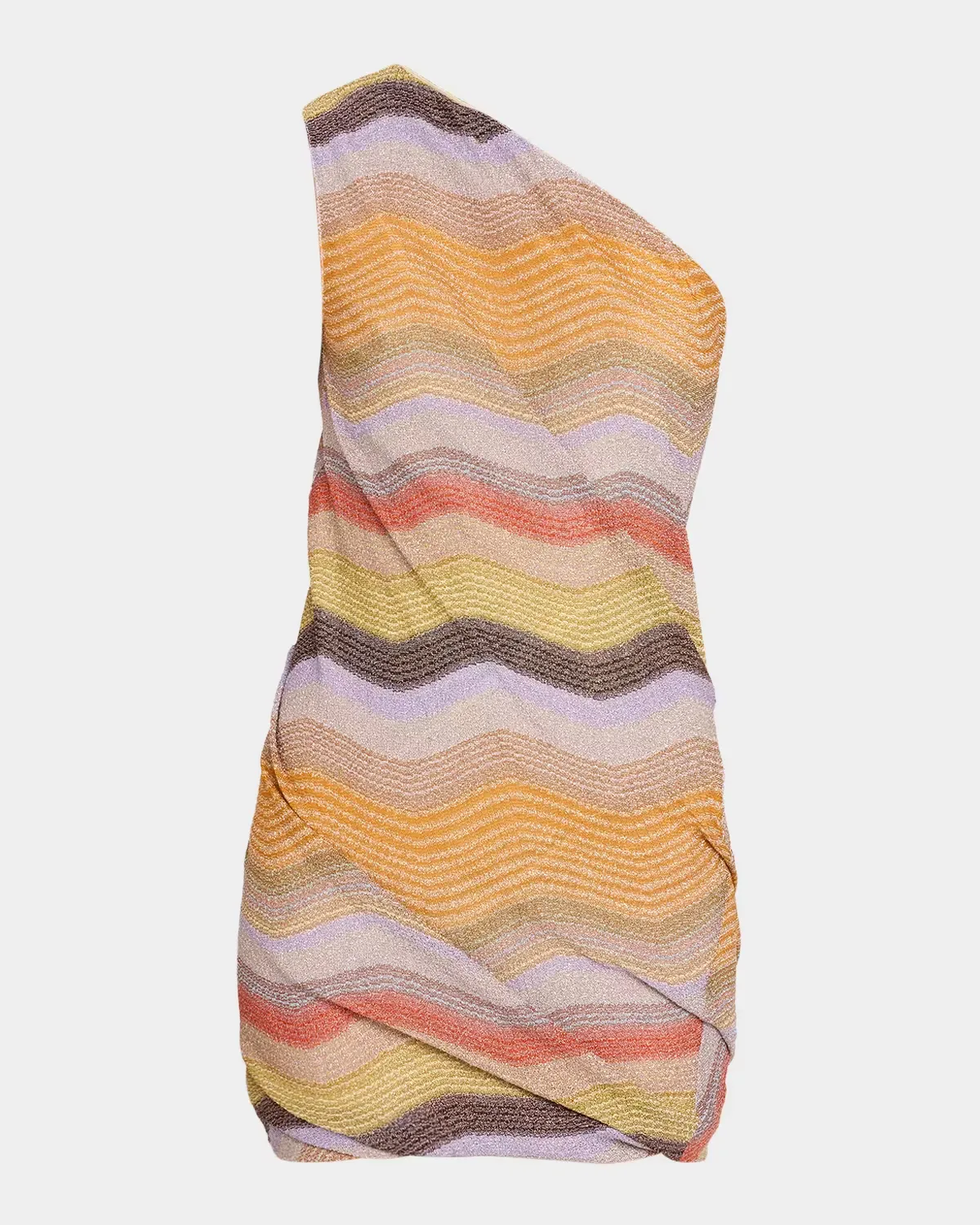 One-Shoulder Metallic Chevron Lame Mini Dress by Missoni