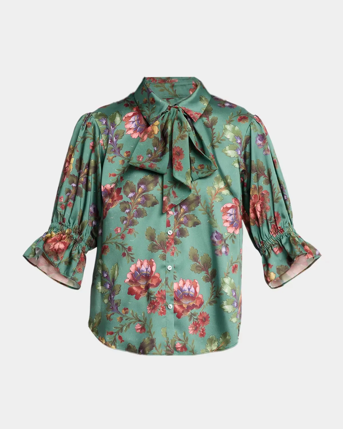 Fresco Floral Tie-Neck Blouse by Cinq  Sept