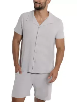 RAY Mens Camp Collar Casual Short Sleeve Button-Up Shirt, Gray by X