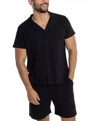 RAY Mens Camp Collar Casual Short Sleeve Button-Up Shirt, Black, Large by X