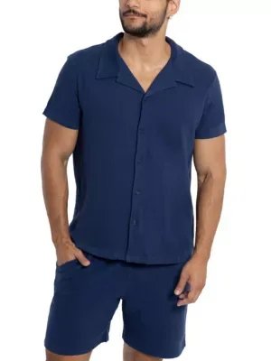 RAY Mens Camp Collar Casual Short Sleeve Button-Up Shirt, Blue by X