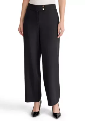 Kasper Fly Front Extend Tab Button Wide Leg Pants by Kasper