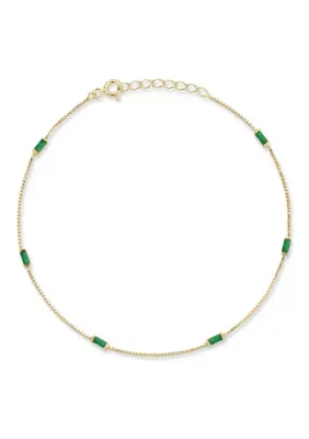Sterling Silver Rectangle CZ Box Chain Anklet by Sphera Milano