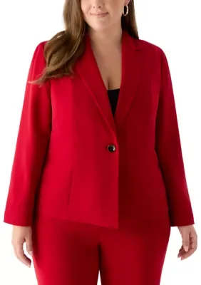 One Button Notch Peplum Crepe Blazer by Kasper