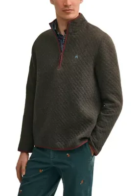 Cotton Blend Diamond-Quilted 1/2 Zip Pullover
